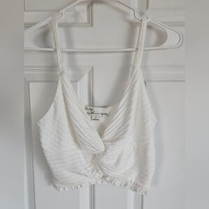 White Knit Twist-Front Crop Top